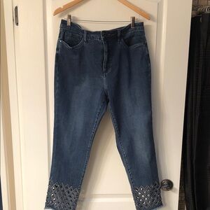 Joseph Ribkoff Blue Cropped Jeans with Embellished Hem -  NWOT